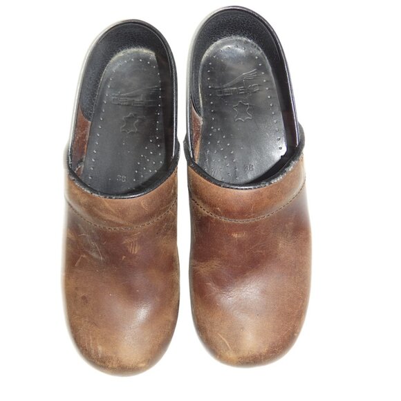 Dansko Professional Brown Distressed Leather Clogs Size 38 Grunge Rustic - Picture 8 of 10